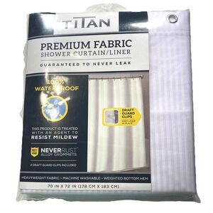 Titan Premium Fabric Shower Curtain/ Liner Waterproof White 70x72" Resist Mildew